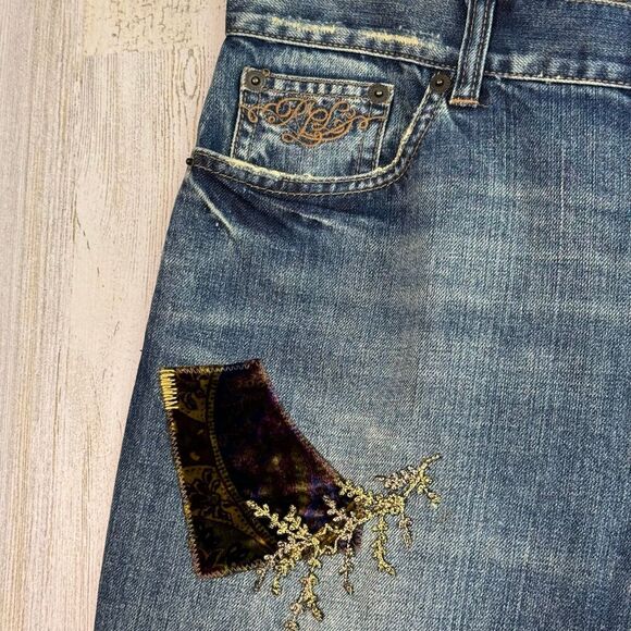 Ralph Lauren boho Distressed Patch Petite 10 Jeans - Picture 5 of 12